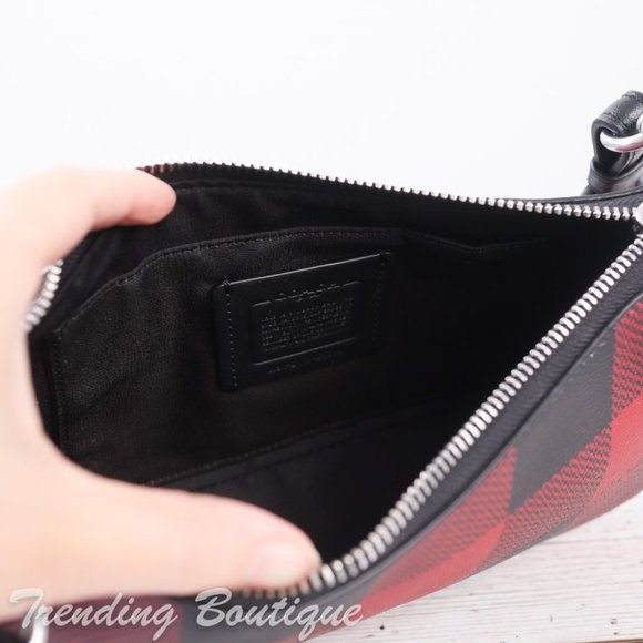 NWT Coach Jes Baguette Crossbody With Buffalo Plaid Print in Black/ Red - Picture 11 of 12